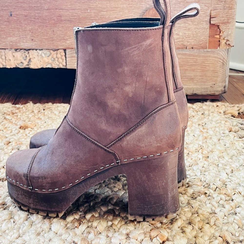 Swedish Hasbeens Zip Platform Boots 41